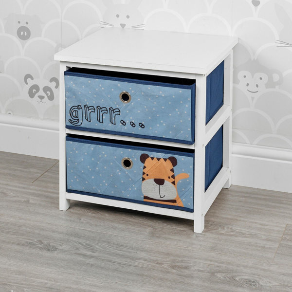 Harriet Bee Blue Tiger Mdf Wooden 2 Drawer Bedside Childrens Kids Girls